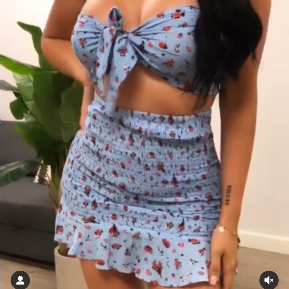 Blue Floral 2 Piece Skirt Set